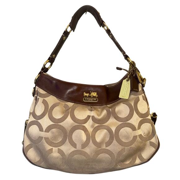 Coach Madison Signature C Logo Leather Trim Hobo Shoulder Bag - Picture 1 of 15